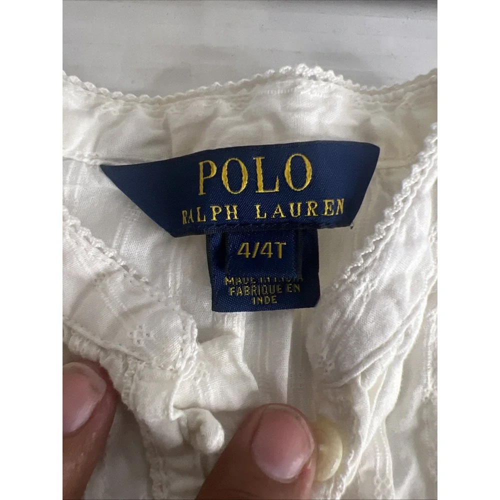 Polo Ralph Lauren Girls Blouse Size 4/4T White/Ivory‎ Long Sleeve Pintuck Button